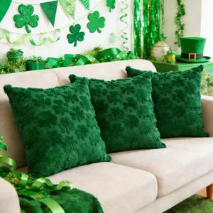 St Patricks Day Pillow Covers 18x18 Set of 3 Green Shamrock Throw Pillow Covers for Couch Sofa Soft Plush Spring Pillowcase for St.Patricks Day Home Decorations