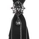 Pretied Crystal Neck Tie for Women with Chain for Daily Casual Work | Multi-Use Removable Crystal Chain Accent, Adjustable Neck Size, Ideal for Parties Interviews Proms, Polyester Blend Fabric (Black)