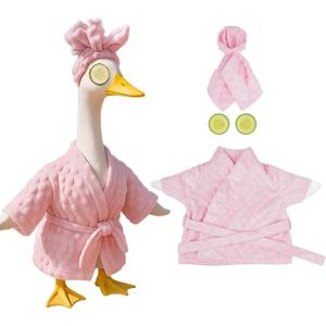 Lady Porch Goose Outfit Set with Bathrobe Shower Cap Cucumber Eye Mask Funny Goose Clothes for 23" Cement Plastic Lawn Statue Halloween Christmas Birthday Outdoor Garden Yard Patio Decoration (Pink)
