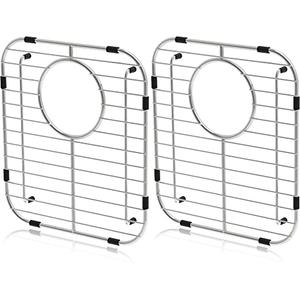 Orgneas Sink Protectors for Kitchen Sink, Universal Double Bowl Sink Bottom Grid 13.2"x11.6"x1.25", 304 Premium Stainless Steel Kitchen Sink Protector Grid Sink Grate Rack Rear Drain 2 Packs