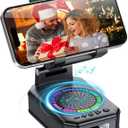 Gifts for Men Women, Cell Phone Stand with Wireless Bluetooth Speaker, Colorful LED Lights, Anti-Slip Base HD Surround Sound, Rechargeable (3000mAh), for Teens, Men, Women for Christmas (Black)