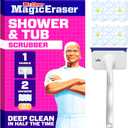 Mr. Clean Magic Eraser Shower & Tub Scrubber, Bathroom Cleaner, All in One Bathroom Cleaner, Lemon Starter Kit, 1 Scrubber & 2 Foaming Magic Erasers