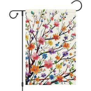 2 x Heyfibro Spring Summer Garden Flag 12x18 Double Sided Burlap, Colorful Flower Tree & Floral Yard Banner for Rustic Seasonal Outside Outdoor Decoration (ONLY FLAG)