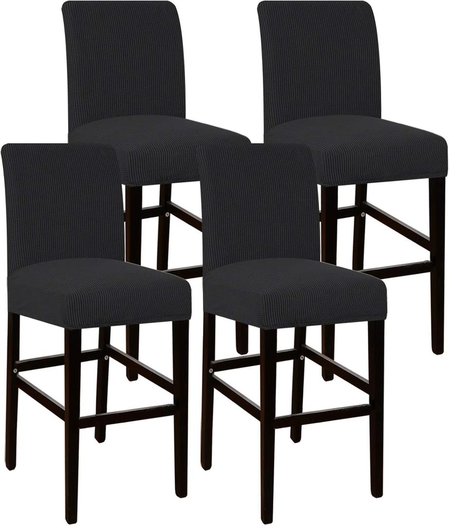 Flamingo P Bar Stool Covers Counter Height Chair Seat Covers High Stretch Protectors Non Slip with Elastic Bottom Set of 4, Black
