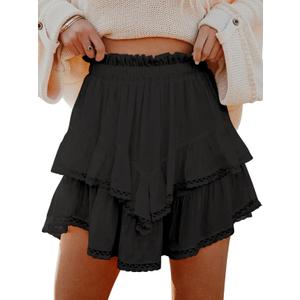 Aoudery Flowy Shorts for Women Casual Boho Ruffle Tiered Skorts High Waist Mini Skirts Golf Tennis Crochet Shorts M