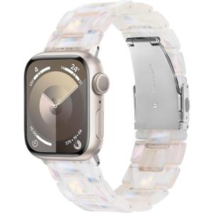 V-MORO Resin Band Compatible with Apple Watch Bands 42mm/41mm/40mm/38mm iWatch Series 11/10/9/8/7/6/5/4/3/2/1/SE Fashion Lightweight Strap Bracelet Wristband Women-Aurora (Colorful Creamy White-Silver)