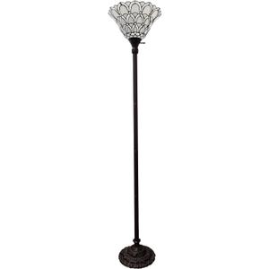 Amora Tiffany Floor Lamp Torchiere - Traditional Style Peacock Design 69 Stained Glass Lamp, Custom Handcrafted Pole Lamp with 3-Way Rotary Switch - Decorative Floor Lamp for Living Room