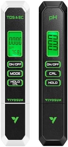 VIVOSUN Digital pH and TDS Meter Kits, 0.01pH High Accuracy Pen Type pH Meter ± 2% Readout Accuracy 3-in-1 TDS EC Temperature Meter for Hydroponics, Pool and Aquarium, Black White, UL Certified