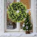 Spring Summer Boxwoods Green Wreath for Front Door Decor, 18-20Inch Greenery Artificial All Seasons Wreaths for Wall Window Porch Home Farmhouse Outdoor Outside Indoor Hanging Decorations