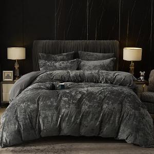 PHF Truly Velvet Duvet Cover Set Twin Size, 2pcs Ultra Soft Breathable Comforter Cover Set, Luxury Cozy Flannel Duvet Cover with Pillow Shams Bedding Collection, 68" x 90", Dark Grey