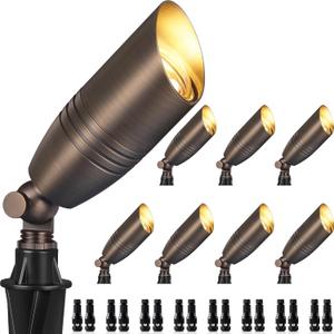 SUNVIE Solid Brass Landscape Spotlight 12V Heavy Duty LED Low Voltage Landscape Lighting Waterproof Uplights Outdoor Spot Lights for Garden Yard House, Classic Outdoor Spotlight without Bulb, 8 Pack