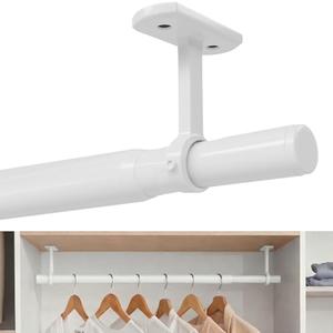 Closet Rods for Hanging Clothes Ceiling or Wall Mounted, 17–48 Inch Closet Rod Heavy-Duty Stepless Telescopic Clothes Hanging Rod for Closet Kitchen Laundry Room Living Room Balcony (White)