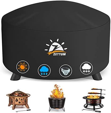 Zettum Fire Pit Cover Round 50 Inch - Outdoor Firepit Cover Heavy Duty & Waterproof, 600D Patio Fire Table Cover Large Gas Fire Pit Accessories Fade & Weather Resistant - 50 x 50 x 24 Inch
