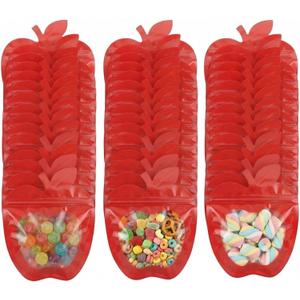 Yexiya 200 Pcs Large Back to School Gift Bags 4 x 4 Inch Apple Shaped Treat Bags Cute Apples Clear Cellophane Bag Plastic Heart Candy Goodie Reusable Sealed Bag for Office Party Supply (Red)