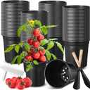 600 Pcs 1 Gallon Plastic Plants Nursery Pots Bulk with 600 Plant Labels, Thickened Soft Plastic Seedling Pots with Drainage Holes, Seedlings Nursery Planters Flower Plant Containers for Succulents