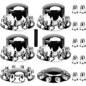 Youxmoto Chrome ABS 33 mm Thread-On Dome Axle Cover Combo Kit, 2 Front and 4 Rear with Removable Hub Caps and Lug Nut Covers for Semi Truck