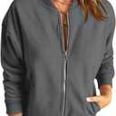 GeGekoko Womens Zip Up Sweatshirts Jackets Long Sleeve Casual Loose Outwear with Pockets (X-Large, Grey)