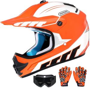 ROOZO Youth Dirt Bike Helmet DOT Approved, Kids Motocross Full Face Helmet with Adjustable Goggles Riding Gloves & Storage Bag, Off-Road Sport Gear Set for Boys Girls ATV UTV, Small