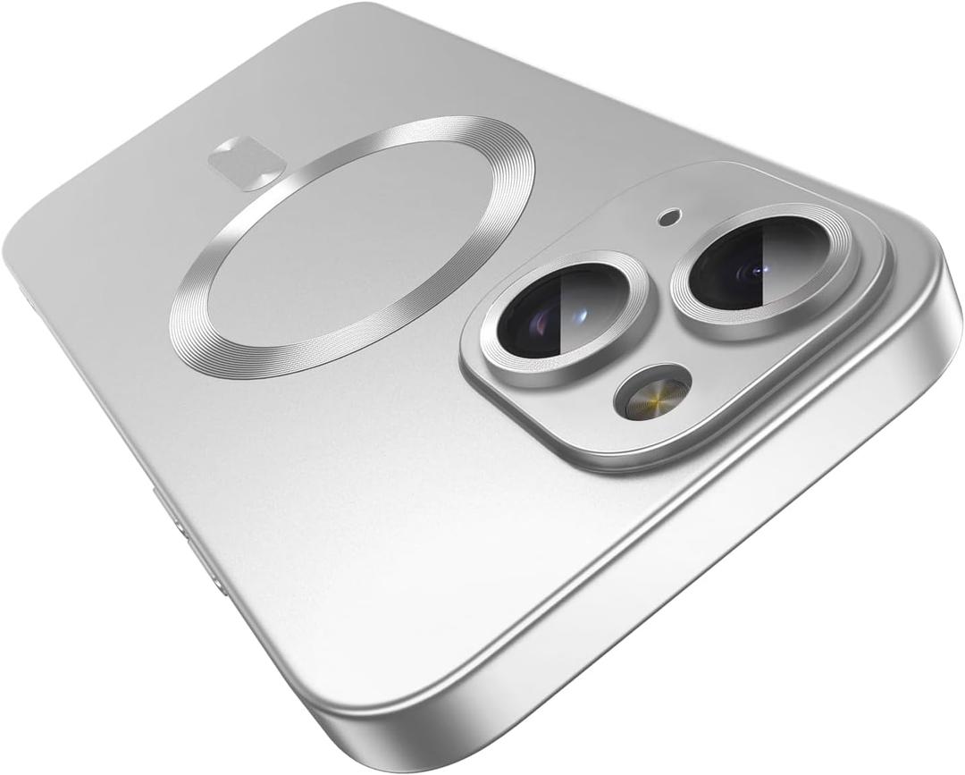 Misscase Magnetic Case for iPhone 15 with Camera Lens Protector,Compatible with Magsafe,Full Protection Slim Smooth Shockproof Anti-Scratch Soft TPU Bumper Phone Case for iPhone 15 Silver
