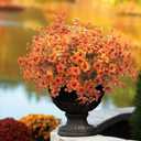 Grunyia 16 Bundles Artificial Fall Flowers for Outdoors Fake Plants UV Resistant Plastic Plants Shrubs Bushes for Home Fall Front Door Porch Garden Autumn Decor (Fall Red)