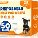BURVAGY 50 Count Disposable Male Dog Wraps, Male Dog Diapers, Super Absorbent Pee Wraps, Belly Bands for Dogs, Leak Proof, Wetness Indicator, Puppy and Doggie Diaper for Peeing, X-Small