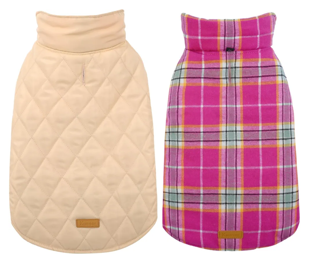 Kuoser Waterproof Dog Coat, Reversible Dog Jacket for Medium Dogs, Adjustable Durable Doggie Winter Coat Warm Puppy Cold Weather Apparel from Small to Large Breed, Rose L