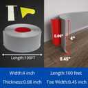 COUKIU Peel and Stick Rubber Baseboard Trim, 4 Inch x 100 Feet, Gray, S100