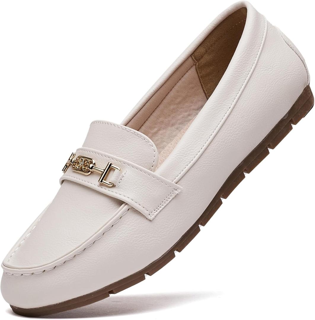 DeYashopin Women's Loafer Shoes Leisure Slip On Work Shoes Comfort Walking Flats (8.5, White)