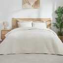 BEDELITE Velvet Quilt Set King Size, Luxury Velvet Comforter for All Season, Lightweight Soft Quilted Bedding Set, Striped Channel Oversized Bedspread Coverlet with 2 Pillow Shams, Ivory White