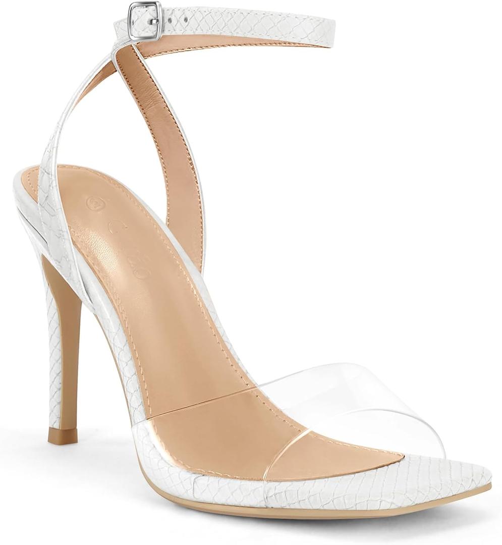Coutgo Womens Clear Heels Sandals Square Toe Ankle Strap Sexy High Heeled Stiletto Dress Shoes, 9