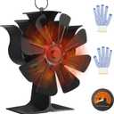 Cinnvoice 8 Blade Wood Stove Fan Heat Powered Non Electric for Air Circulation Thermoelectric Fan with Magnetic Thermometer and Gloves Fireplace Accessories