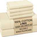 Casa Platino Queen Bed Sheets  Breathable 6 Piece Percale Cooling Queen Sheets with Crisp Feel, with 15 Inch Deep Pocket Fitted Sheet, Ultra Soft & Cozy Feel, Fit  Ivory