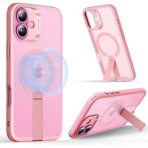 ESR for iPhone 16 Case with Kickstand, Compatible with MagSafe, Magnetic Military-Grade Shockproof Fully Adjustable Flickstand Phone Case, Boost Series, Frosted Pink