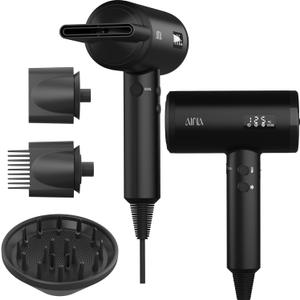 AINA Professional Salon Hair Dryer, 2000W Blow Dryer with Diffuser Brush Comb for Women-BLDC Hair Dryer-Brushless Motor 150,000 RPM, Ionic, LED Display, 4 Magnetic Attachments 110V/ALCI (Vader Black)