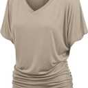 Made By Johnny Women's Casual Solid Short Sleeve Boat Neck/V Neck Dolman Top T Shirt with Side Shirring (Medium)