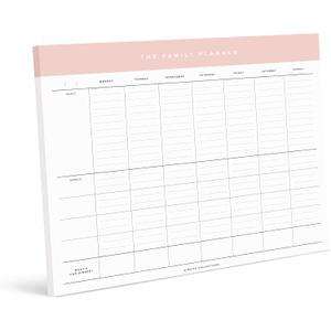 Bliss Collections Family Planner with 50 Undated 8.5 x 11 Tear-Off Sheets - Simple Pink Daily and Weekly Calendar for Planning and Organizing Family Activities, Appointments, Tasks, Chores and Meals