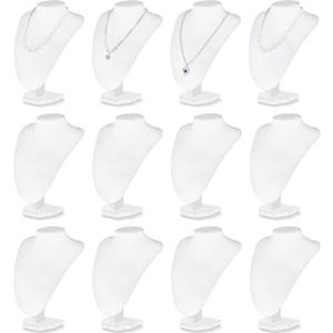 12 Pcs Necklace Stand Display Jewelry Bust Display Stands Necklace Stand Jewelry Photography Props for Selling for Home Store Trade Shows, (White,Velvet)