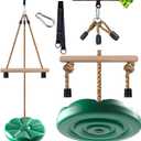 KINSPORY Disc Swing for Kids, Swing Set Accessories, 7FT Height Adjustable Gym Monkey Bars, Hanging Tree Seat for Backyard, Outdoor Play Equipment - Green