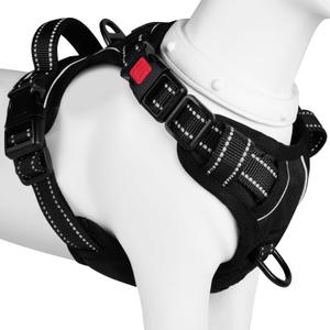 BaoCheng NO Pull Dog Harness,for Small Medium Large Dogs,Reflective [Without Going Over Head] NoChoke Pet Oxford Vest,Easy to Put on and Take Off,with 2 Leash Clips(Black,L)