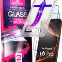 Defenslim Screen Protector for iPhone 16 Pro (2Pack), Easy Auto-Align Install Kit, 6.3" Tempered Glass, 9H Hardness, Ultra HD Clear, Case Friendly, EasyShield