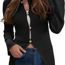 Saodimallsu Womens Ribbed Long Sleeve Sweater Tops Button Up Crewneck Slim Fitted Cardigans Sexy Going Out Knit Shirts XL