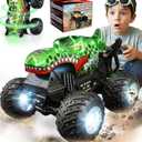 BEZGAR 1:20 Monster Truck Toys, 360°Stunt RC Cars Rotation Dinosaur Toys with Music, 2 Batteries and Wireless LED Strobe Lights, Remote Control Car for Boys 4 5 6 7 8 9 Years Old(Green)