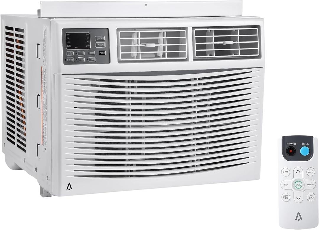 10,000 BTU Window Air Conditioner, 115V, Window AC Cools up to 450 Sq. Ft for Bedroom, Living Room, Quiet Operation with Remote Control, 3 Cooling & Fan Speeds, Auto Restart, White