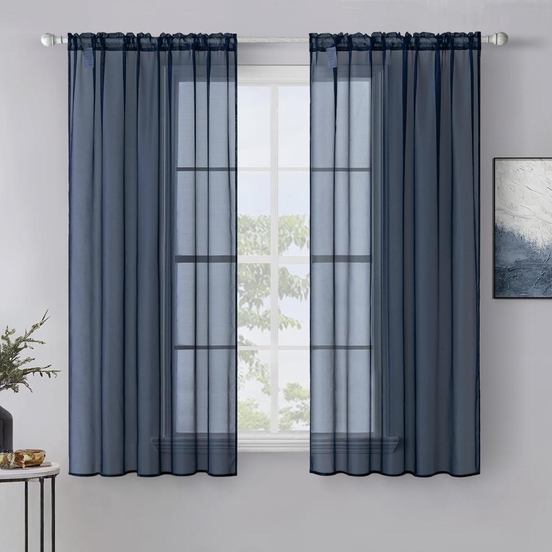 MIULEE 2 Panels Navy Blue Sheer Window Curtains Elegant Window Voile Panels/Drapes/Treatment for Bedroom Living Room (54X63 Inches)