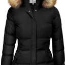 WenVen Women's Winter Thicken Puffer Coat Warm Jacket with Faux Fur Removable Hood (X-Large, Black)