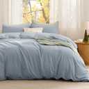 Bedsure Comforter Set Queen Size - Cotton Fabric with Microfiber Inner Fill, Mineral Blue PureWoven Soft Bed Set for All Seasons, 3 Pieces, 1 Comforter (90" x 90") and 2 Pillow Cases (20" x 26")