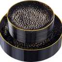 Rubtlamp 60Pcs Black Plastic Plates, Black Disposable Plates With Gold Rim, Clear Heavy-duty Party Plates, Hammered Plastic plates Include 30 Dessert Platos, 30 Dinner Platos for Party