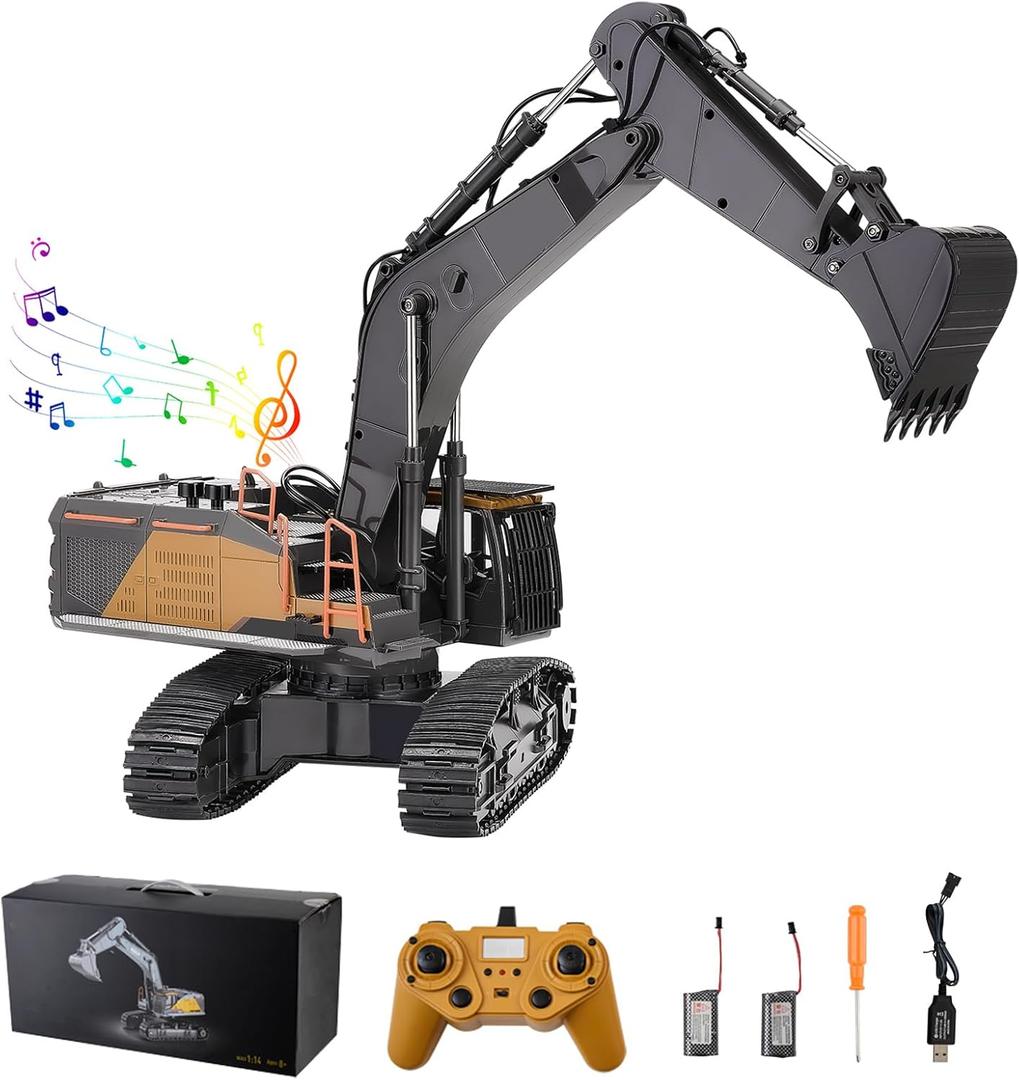 VEVOR Remote Control Excavator Toy, 1:14 Scale Remote Control Digger with Metal Shovel, 22 Channel RC Excavator with Lights & Sounds, Full Functional Construction Vehicles for Kids, Birthday Present