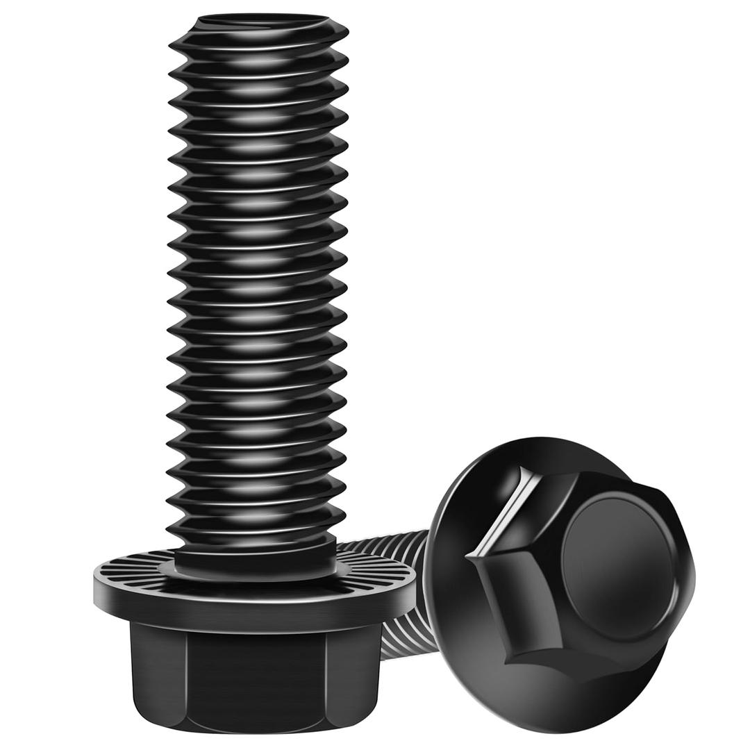 10Sets M10-1.5 x 30mm Flanged Hex Head Bolts, External Flange Hex Screws, Grade 10.9 Steel Black Zinc M10 Bolts with Nuts and Washers, Full Threaded for Pump, Fix Car, DIY Project