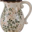 Vintage Green and Beige Vase with Handel,Retro Ice Cracked Ceramic Vases,Rustic Large Chinoiserie Floral Pitcher Vases for Living Room Bookshelf Home Office Dcor 8.2" (GB-03)